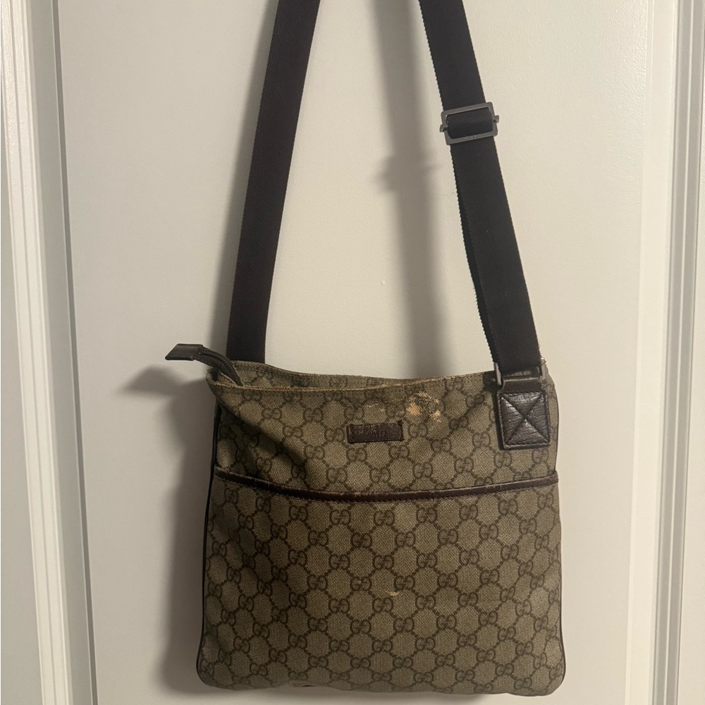 Gucci Brown and Tan Monogram Crossbody Bag
